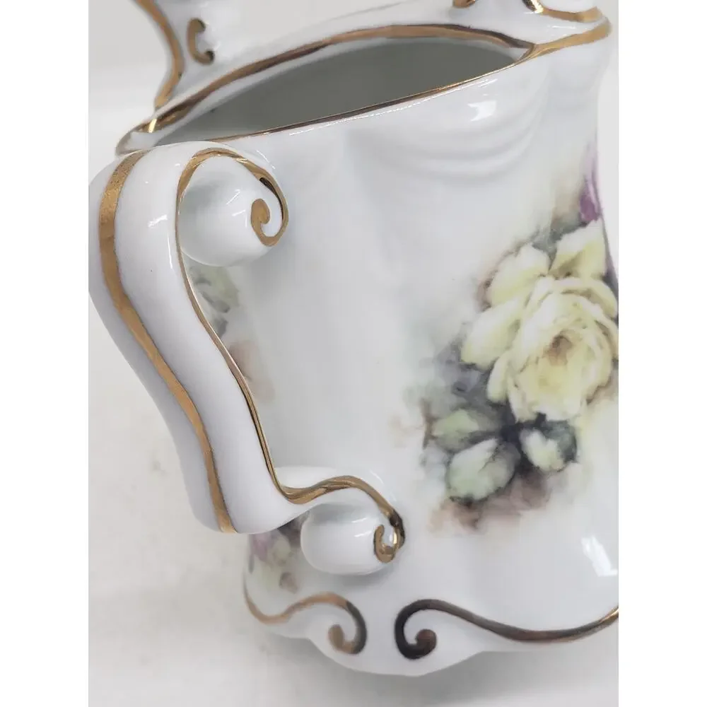 Vintage Limoges France Hand Painted Porcelain Watering Can Teapot Floral Roses